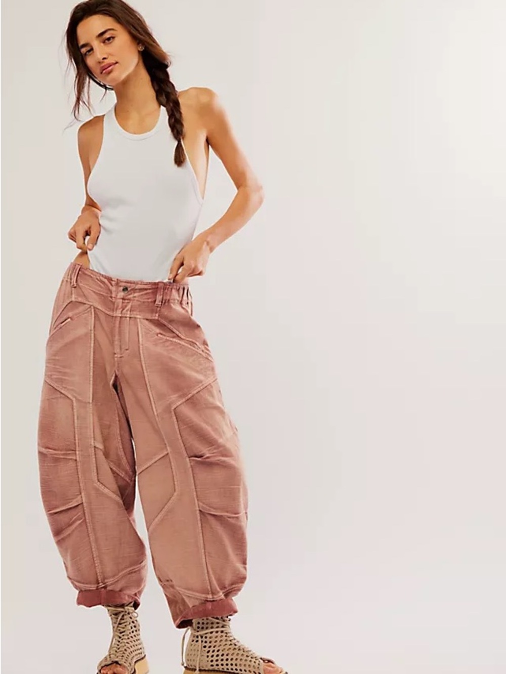 Free People Ride Out Barrel Moto Trousers - Canyon Sunset